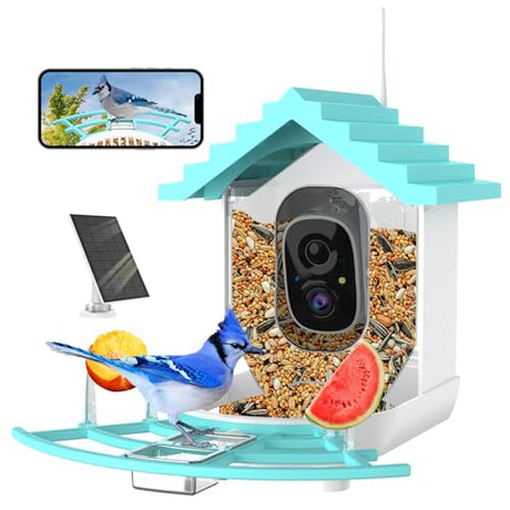 Smart Bird Feeder with Camera,Solar Powered, Ai Identify Wild Bird Watching Camera,Auto Capture Bird Videos Instant Notifications,Ideal Gifts for Bird Lovers Vatjubi