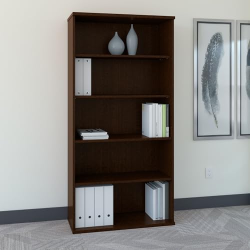 Bush Business Furniture Series C 5-Shelf Tall Bookcase in Mocha Cherry for Home and Office Storage - WoodArtSupply