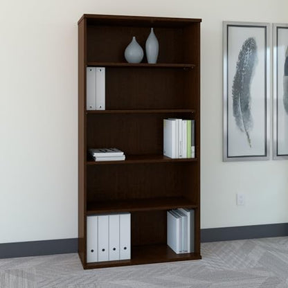 Bush Business Furniture Series C 5-Shelf Tall Bookcase in Mocha Cherry for Home and Office Storage - WoodArtSupply