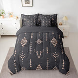 Erosebridal Bull Skull 7 Pcs Comforter Set Full Boho Bedding Ethnic Horns Bohemian Bed in A Bag Black Brown Tribal Symbol Mysterious Aztec Bedroom Decor Abstract Geometric Sheet Set for Men Boys Erosebridal