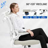 ALLGOD Ergonomic Office Chair, Mesh Desk Chair with Lumbar Support, High Back Home Office Chair with Adjustable Headrest and Flip-Up Arms, Comfortable Computer Chair, Thick Cushion, 300 LBS, White ALLGOD
