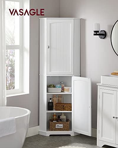 VASAGLE Corner Cabinet, Tall Corner Storage Cabinet with 2 Doors and 4 Adjustable Shelves, for Bathroom Kitchen Living Room, Modern Farmhouse Design, White UBBC541P31 VASAGLE