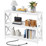 Yaheetech Entryway Table with Storage Shelves, Console Table with Power Outlets and USB Ports, Wood Narrow Sofa Table with X-Shaped Design for Living Room/Hallway/Couch, White Yaheetech