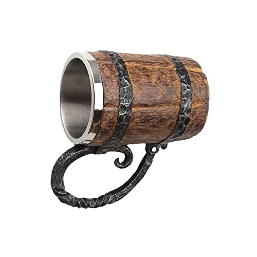 550ML Viking Beer Mug, Stainless, Whiskey Barrel Cup ,Viking wood style Beer mug ,Wooden Gift Antique Men's Barrel Capacity - WoodArtSupply