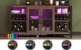 Vabches Dark Brown Farmhouse Wine Bar Cabinet with LED Lighting and Ample Storage Vabches