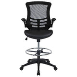Flash Furniture Kelista Mid-Back Swivel Office Chair with Adjustable LeatherSoft Seat Height, Ergonomic Mesh Chair with Flip-Up Arms, Black Flash Furniture
