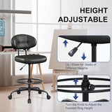Misolant Drafting Chair Without Arms, Tall Office Chair with Footrest Ring for Standing Desk, Small Faux Leather Executive Office Chair with Adjustable Height for Bar Lab Counter Height Desk, Black Misolant