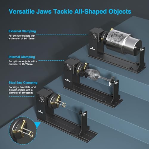 Mecpow G5 Rotary Roller with Three Angle-Adjustable Grippers for Multi-Shaped Objects, Compatible with Engraving Machines, Rotary Roller with Heightening Bracket Mecpow