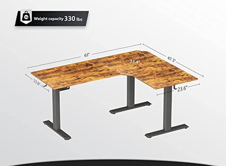 FEZIBO Triple Motor 63" L Shaped Standing Desk, Electric Standing Gaming Desk Adjustable Height, Corner Stand up Desk with Splice Board, Black Frame/Rustic Brown Top FEZIBO