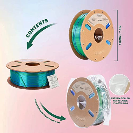ERYONE Silk Dual Color Filament PLA 3D Printer 1.75mm +/- 0.03mm, Coextrusion Filament PLA Shiny Filament 1kg(2.2lbs), Blue Green ERYONE