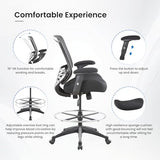 BOLISS 400lbs Mid Back Mesh Ergonomic Drafting Chair for Standing Desk Office Wide Chair Built-in Lumbar Support Big Adjustable Foot Ring Height Adjustable Armrest (Black) BOLISS