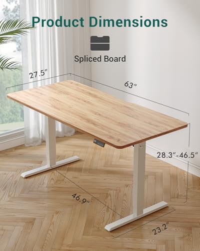 CubiCubi 63 x 28 Large Standing Desk, Height Adjustable Electric Computer Desk, 28" Deep Desktop, Sit Stand up Home Office Workstations with 4 Preset Heights, Light Rustic CubiCubi