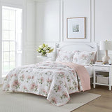 Laura Ashley - Twin Quilt Set, Soft Cotton Bedding with Reversible Design, Lightweight Bedding for Year Round Comfort, 2 Piece Bed Set with Matching Pillowcase (Honeysuckle Pink) Laura Ashley