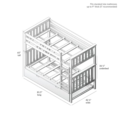 Max & Lily Bunk Bed, Twin-Over-Twin Wood Bed Frame For Kids With Trundle, White Max & Lily