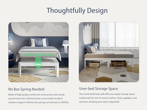 KZZLOL White Twin Size Bed Frames 12 Inch, Metal Platform Twin Bed Frame No Box Spring Needed, Heavy Duty Steel Support 3500 LBS, DIY Headboard, Round Legs, Noiseless, Storage Space, Easy Assembly KZZLOL