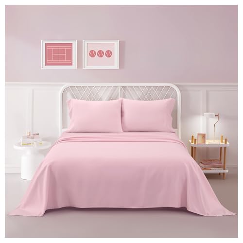 Heritage Kids 4-Piece Full Sheet Set,Pink,Includes Top Sheet, Fitted Sheet & 2 Pillowcases,Ultra-Soft Microfiber Kids Bed Sheet Set Heritage Kids