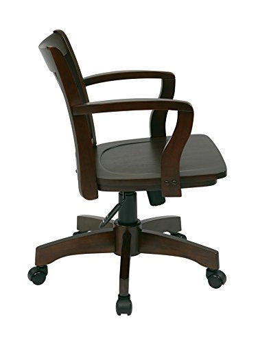 OSP Home Furnishings Deluxe Wood Banker's Desk Chair with Adjustable Height, Locking Tilt, and Heavy Duty Base, Espresso OSP Designs