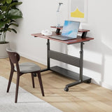 Eureka Ergonomic Mobile Standing Desk 41 Inch, Lockable Home Office Height Adjustable Computer Desk PC Table with Hutch, Teak Top EUREKA ERGONOMIC