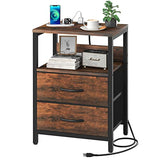 Yoobure Nightstand with Charging Station, Small Night Stand with Fabric Drawers and Storage Shelf for Bedrooms, Small Spaces, Bedside Table with USB Ports & Outlets Yoobure