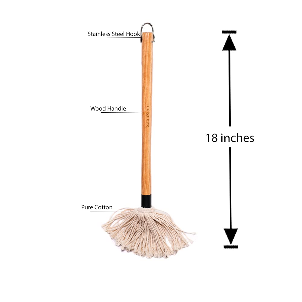 ZaanZeer 18 Inches BBQ Mop with Wooden Handle and 4 Extra Replacement Cotton Fiber Basting Mop Heads for Grilling and Smoking Steak ZaanZeer