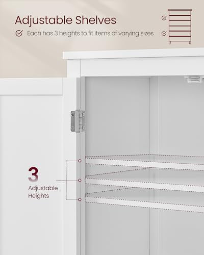 VASAGLE Floor Storage Cabinet, Freestanding Storage Unit with 4 Doors, Adjustable Shelves, 11.8 x 23.6 x 66.9 Inches, for Entryway, Bathroom, Cloud White UBBC550W01 VASAGLE