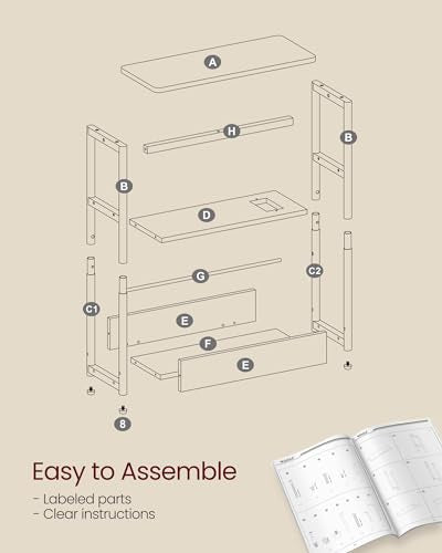 VASAGLE Side Table with Charging Station, Narrow End Table, 3-Tier Nightstand, Sofa Table for Small Spaces, Magazine Rack, for Living Room, Bedroom, Study, Rustic Brown and Ink Black ULET335K - WoodArtSupply