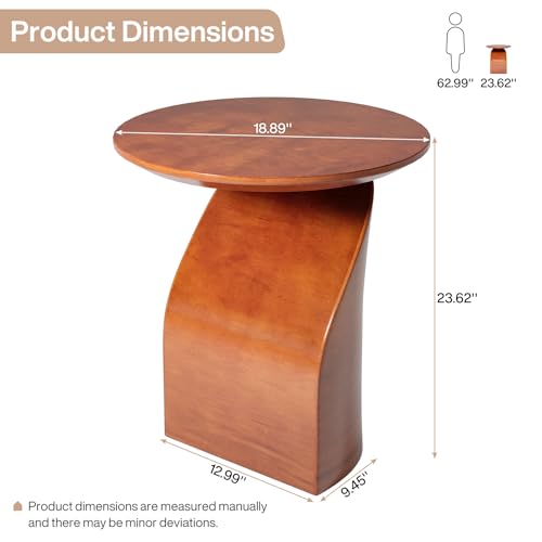 Tribesigns Round Side Table, Wood End Table with a Sturdy Base, Industrial Bedside Table Nightstand for Bedroom, Small Side Table Accent Table for Living Room, Easy Assembly, Brown Tribesigns