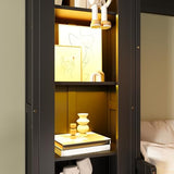 Hlcodca French Style Queen Size Murphy Bed with LED Lights & Storage Shelves - Wall Bed with Bookshelves, Drawers and Desk Space (Black2) Hlcodca