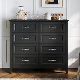 LINSY Dresser for Bedroom, 8 Drawers Bedroom Dresser Wood for Nursery, Tall Chest of Drawers, Wide Farmhouse Wood Dresser for Bedroom, Hallway, Closet, Living Room, Black LINSY