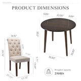 COLAMY 5-Piece Extendable Dining Table Set for 4, 36" Kitchen Round Wood Table with 4 Tufted Dining Room Chairs, Light Brown/Beige COLAMY