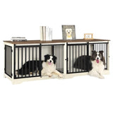 Hzuaneri 78" Dog Crate Furniture for 2 Dogs, Double Dog Cage with Divider, Wooden Heavy Duty Dogs Kennel, Pet Cage with Barn Door, TV Stand for Large Small Medium Dogs, White Brown DFC83714BV1 Hzuaneri