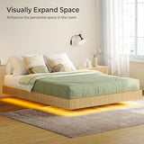 Tatub Natural Queen Floating Bed Frame with LED Lights, Modern Fluted Oak Platform Bed Frame Floating, Heavy Duty Metal Slats, No Box Spring Required Tatub