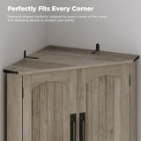 Maupvit Tall Corner Cabinet, Farmhouse Corner Storage Cabinet with 4 Barn Doors and Adjustable Shelves, Storage Pantry Cabinet for Kitchen, Living Room, Laundry Room, Grey Maupvit