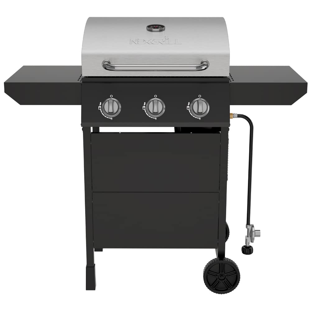 Megamaster 3-Burner Propane Gas Grill with Side Tables, 27,000BTUs, Stainless Steel Lid, Spacious 429 SQ. In. Cooking Space, BBQ Grill for Outdoor Cooking, Patios, Parties, and More - 720-1012