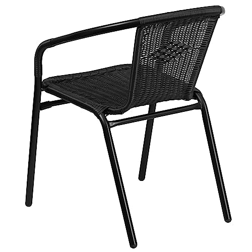 Flash Furniture Lila Modern Rattan Indoor/Outdoor Stackable Dining Chairs, Stacking Rattan Bistro Chairs for Patio or Restaurant, Set of 4, Black Flash Furniture