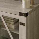 Walker Edison Wesley Modern Farmhouse Glass Door TV Stand for TVs up to 65 Inches, 58 Inch, Stone Grey, Without Fireplace Walker Edison