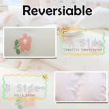 MorroMorn Twin Duvet Cover Cotton, 3D Embroidery Twin Bedding Sets, Cute Chenille Embroidered Comforter Covers Summer Blanket Soft Dry Sweat-Absorb for Girls Kids Teen (Flowers White, Twin/Twin XL) MorroMorn