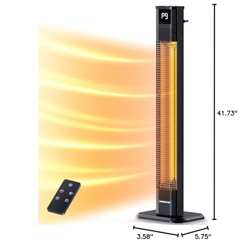 VAGKRI Outdoor Heaters, 1s Heating Carbon Infrared Patio Heaters With Remote, 9 Heat Levels, 24H Timer, IPX5 Waterproof, 42in Electric Space Heaters for Home, Office, Restaurant, Patio, and Garage VAGKRI