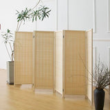 Furnnylane 6 Panel Short Room Divider Screen,Beige Freestanding Partition,Small Bamboo Panel Divider for Room Seperation,3.95 FT Tall Furnnylane