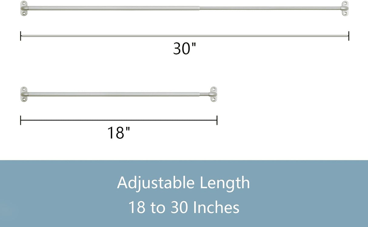 TYRON 2 Pack Screwed Sash Curtain Rod Adjustable 18-30 Inch, 3/8 In. Diameter, French Door Curtain Rods (Nickel) TYRON TYRON