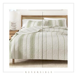 Great Bay Home King Reversible Quilt Bedding Set - All Season, Modern, Lightweight Bedspreads - White and Green Striped Coverlets (Includes 1 Quilt, 2 Pillow Shams) Great Bay Home