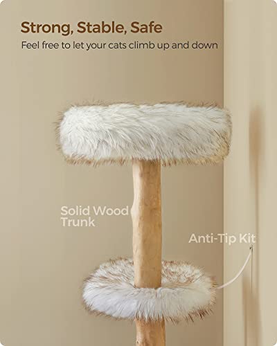 Feandrea Modern Cat Tree, Wood Cat Tower for Large Cats up to 22 lb, 48.4-Inch Luxury Cat Condo with Scratching Post, Perch, Cave, Basket, White UPCT144W01 - WoodArtSupply