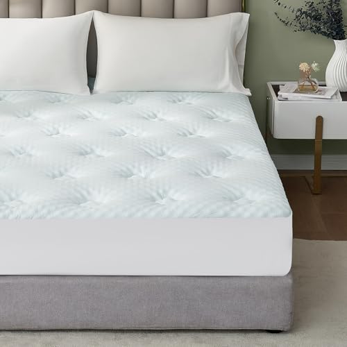 Hansleep Full Size Memory Foam Mattress Pad Topper, Full Foam Mattress Topper Viscose Derived from Bamboo, Full Bed Mattress Pad Cover for Back Pain Relief, 78" x 80", White Hansleep