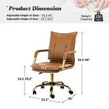 HULALA HOME Faux Leather Home Office Desk Chair, Adjustable Swivel Computer Chair with Golden Legs and Arms, Comfy Upholstered Task Chair,Camel HULALA HOME