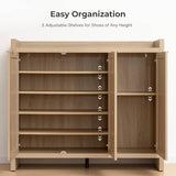 SICOTAS Shoe Storage Cabinet, 30 Pairs Rattan Shoe Cabinet Storage for Entryway, 6-Tier 41" Tall Large Shoe Cabinet, Boho Farmhouse Cabinet with Doors for Entryway Hallway Living Room, Light Oak SICOTAS