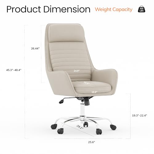 COLAMY Ellis High-Back Home Office Chair, PU Leather Adjustable Height Swivel Rolling Executive Task Chair with Integrated Armrests, Khaki COLAMY