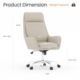 COLAMY Ellis High-Back Home Office Chair, PU Leather Adjustable Height Swivel Rolling Executive Task Chair with Integrated Armrests, Khaki COLAMY