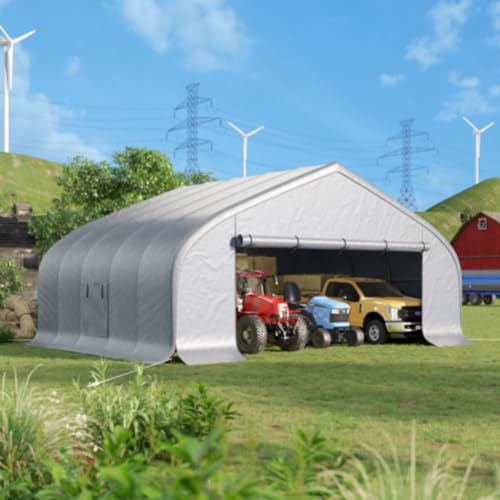 AMERLIFE 22.5 x 20 FT Enclosed Carport, Heavy Duty Car Port, Outdoor Car Shelter with Galvanized Steel Frame, Waterproof PE Cover, Wind & Snow Resistant, Silver AMERLIFE