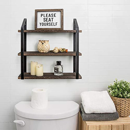 Mkono Floating Wall Shelves 3 Tier 17 Inch Rustic Hanging Shelf with Metal Bracket Wall Mount Wood Storage Display Shelves for Living Room Bathroom Bedroom Kitchen Office,Medium