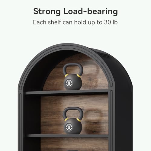LITTLE TREE 6-Tier Bookcase, 77" Tall Bookshelf with Arched Top, Large Freestanding Wooden Open Bookcase Bookshelf, Modern Display Book Shelf for Living Room, Bedroom, Office, Library, Black Brown LITTLE TREE